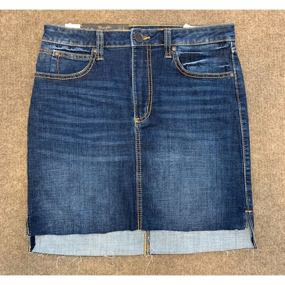 Wrangler Skirt Womens 9 Retro Mae Mid Rise Stretch Jean Cowtown Asymmetrical Hem